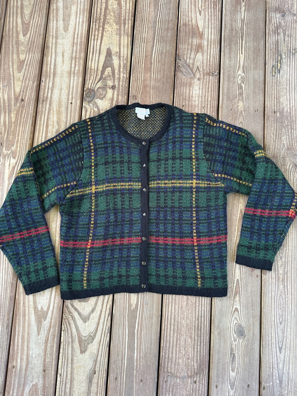 Vintage Brooks Brothers Wool Plaid Cardigan Sweater multicolored M